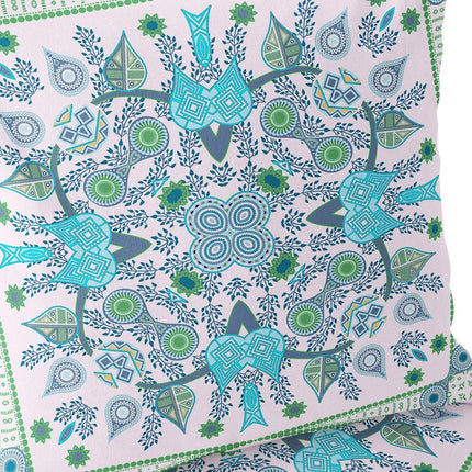 Set of Two White Light Blue And Green Botanical Indoor Outdoor Throw Pillow