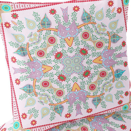 Set of Two White Pink And Red Botanical Indoor Outdoor Throw Pillow
