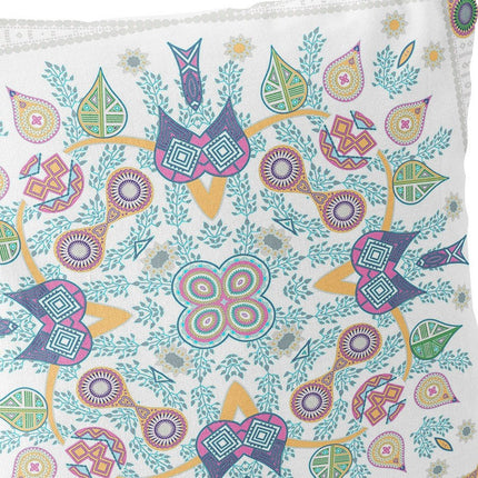 Set of Two White Pink Yellow And Light Green Botanical Indoor Outdoor Throw Pillow