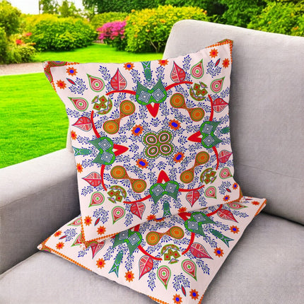 Set of Two White Red And Orange Paisley Indoor Outdoor Throw Pillow
