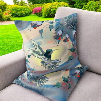 Set of Two Yellow Green And Blue Bird Indoor Outdoor Throw Pillow