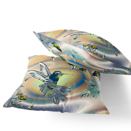 Set of Two Yellow Green And Blue Bird Indoor Outdoor Throw Pillow