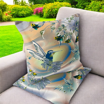Set of Two Yellow Green And Blue Bird Indoor Outdoor Throw Pillow