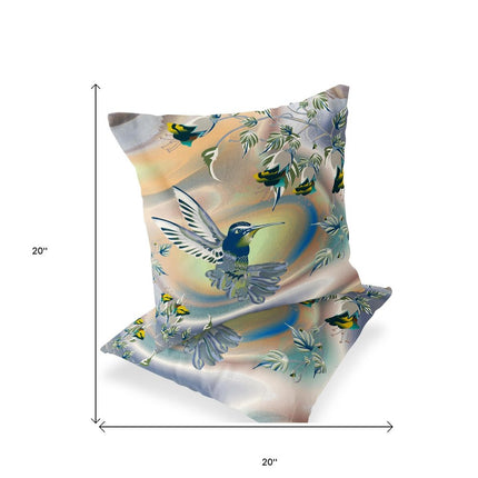 Set of Two Yellow Green And Blue Bird Indoor Outdoor Throw Pillow