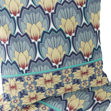 Set of Two Yellow And Gray Floral Indoor Outdoor Throw Pillow