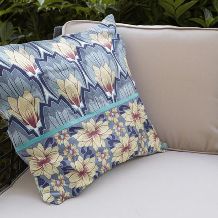 Set of Two Yellow And Gray Floral Indoor Outdoor Throw Pillow