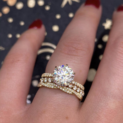 18K Golden Rhinestone Zircon Engagement Ring Romantic Princess Proposal Three-piece Ring Set