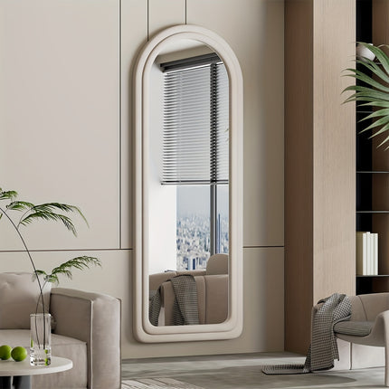 63"x24" Flannel Arched Floor Mirror, Arched Mirror With Stand, Large Arched Full Length Mirror