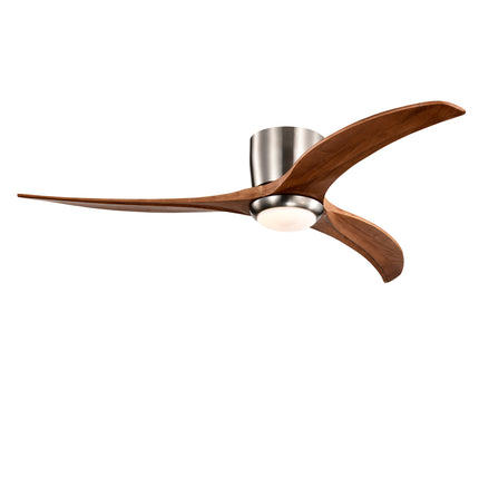 52' Flush Mount Fan Light,3 PCS Solid Wood Blades Ceiling Fan with Lights Remote Control,Quiet DC Motor, 6 Speed ,Reversible Ceiling Fan for Patio Living Room, Bedroom, Office,Indoor.(Stain Nickel )