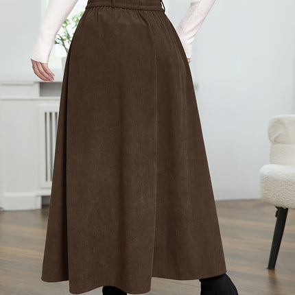 Women'S Casual High-Waisted A-Line Skirt, Thick And Versatile Long Pleated Umbrella Skirt.