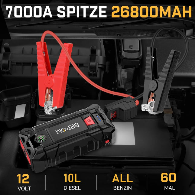 7000A 26800mAh 12V Car Jump Starter & Power Bank (All Gas/10L Diesel) -with QC3.0 Fast Charge