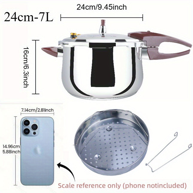 24cm 7L Multi-Functional Food Grade Stainless Steel Pressure Cooker with, 100 PSI Bottom