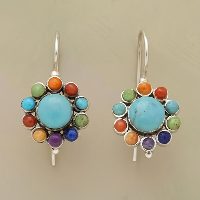 Vintage Bohemian Colored Gemstone Pendant Earrings