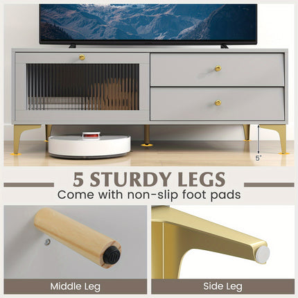 Modern TV Stand for 55" TVs with Drop-Down Door Cabinet & 2 Storage Drawers