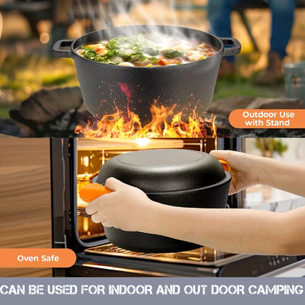 2-in-1 Cast Iron Cookware Set (Dutch Oven + Skillet) - Dual-Purpose Pots And Pans Set for Stove,