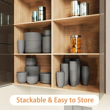 8/16pcs Grey Unbreakable High quality plastic Dinnerware Sets - Reusable, Lightweight, Microwave
