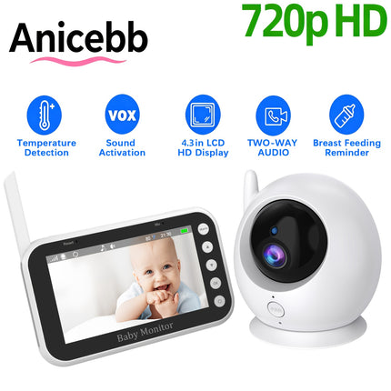 720P Monitor with Camera & Audio | 12-in-1: Infrared Night Vision, Two-Way Talk, Temperature Alert,