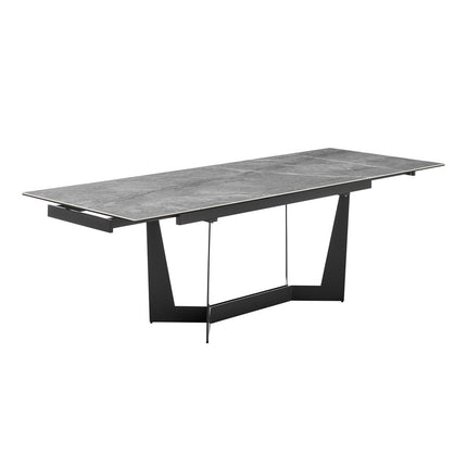 94" Gray and Black Ceramic and Steel Self-Storing Leaf Trestle Base Extendable Dining Table