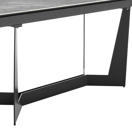 94" Gray and Black Ceramic and Steel Self-Storing Leaf Trestle Base Extendable Dining Table