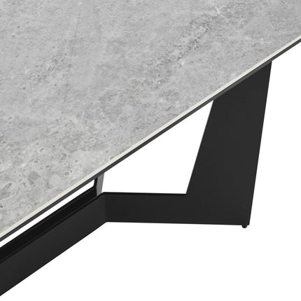 94" Gray and Black Ceramic and Steel Self-Storing Leaf Trestle Base Extendable Dining Table