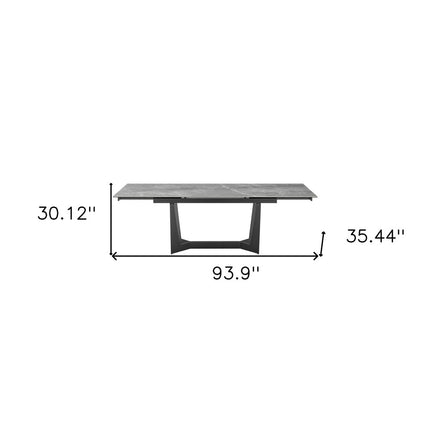 94" Gray and Black Ceramic and Steel Self-Storing Leaf Trestle Base Extendable Dining Table