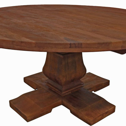 58" Brown Solid Wood Pedestal Base Round Top Dining Table