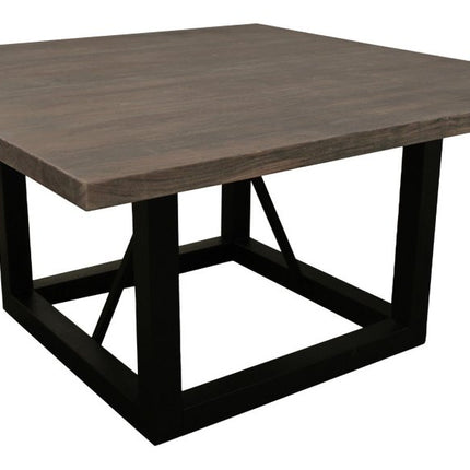 60" Dark Brown and Black Solid Wood and Iron Frame Base Square Dining Table