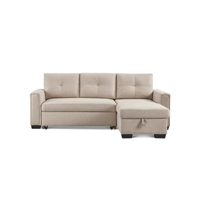 92" Beige Polyester Blend Convertible Futon Sleeper Sofa With Black Legs