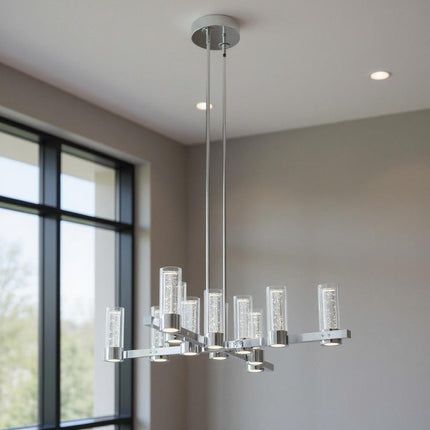 Silver And Clear Candle Style Twelve Light Transparent Metal LED Dimmable Chandelier With Clear Shades