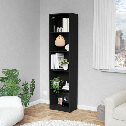 70" Black Wood Five Tier Bookcase