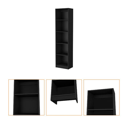 70" Black Wood Five Tier Bookcase