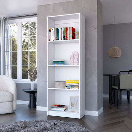71" White Wood Four Tier Bookcase