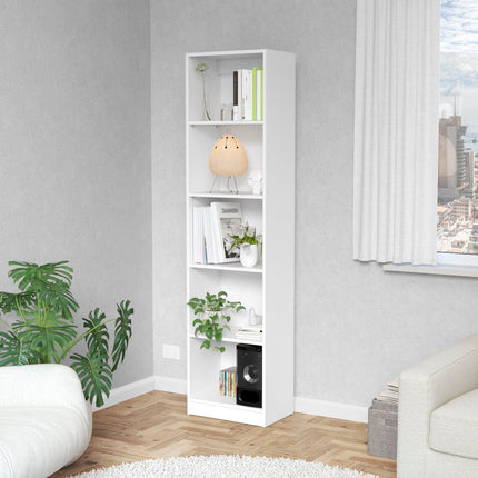 71" White Wood Five Tier Bookcase