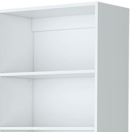 71" White Wood Three Tier Bookcase with Two Doors