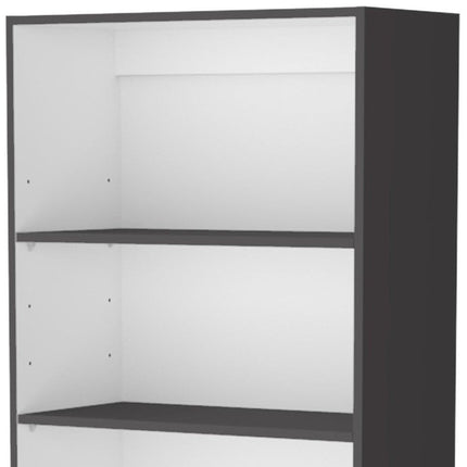 71" Gray And White Wood Three Tier Bookcase with Two Doors