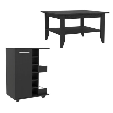 Set Of Two Black Wood Coffee Table