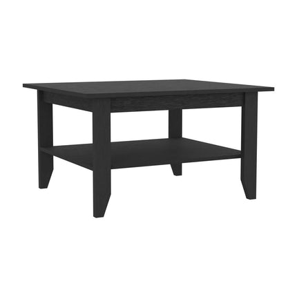 Set Of Two Black and Espresso Wood Coffee Table With Two Shelves