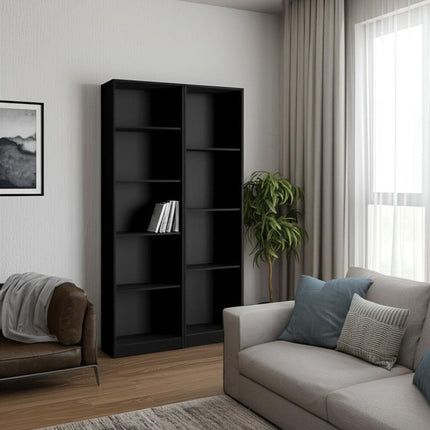 Set of Two Black Wood Multi Tier Bookcases