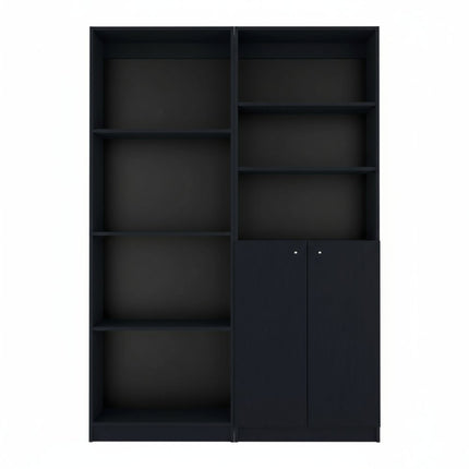 Set of Two 71" Black Bookcase With Two Doors