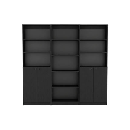71" Black Five Tier Bookcase with Four Doors