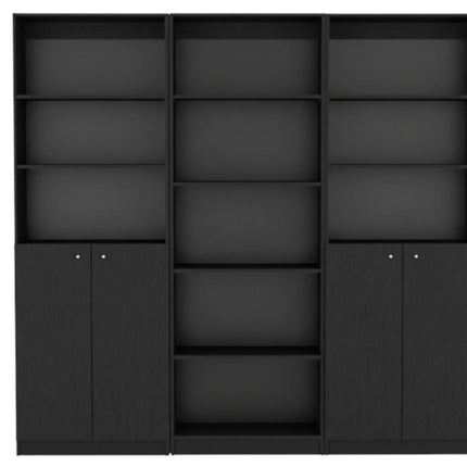 71" Black Five Tier Bookcase with Four Doors
