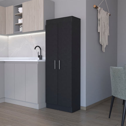 67" Black Wood Pantry Or Storage Closet
