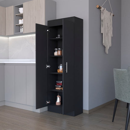 67" Black Wood Pantry Or Storage Closet