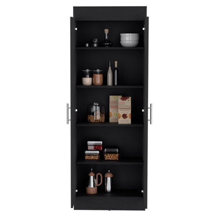 67" Black Wood Pantry Or Storage Closet