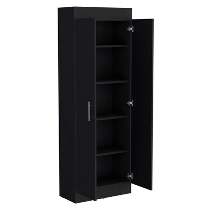 67" Black Wood Pantry Or Storage Closet