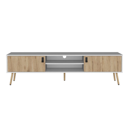 71" White And Beige Enclosed And Open Storage TV Stand