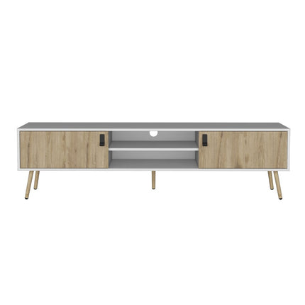 71" White And Beige Enclosed And Open Storage TV Stand
