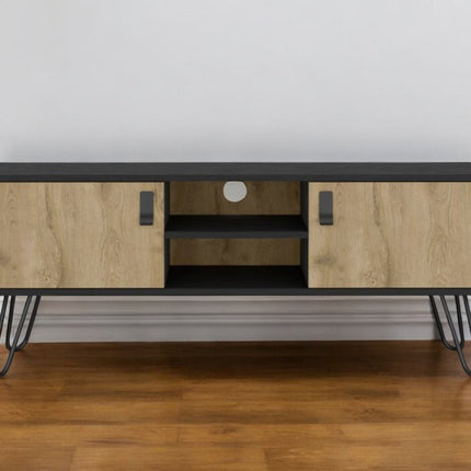 48" Beige and Black Cabinet Open And Enclosed Storage TV Stand