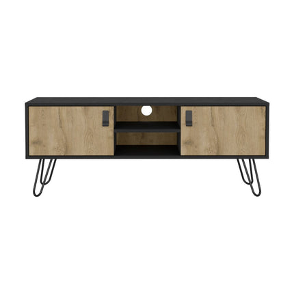 48" Beige and Black Cabinet Open And Enclosed Storage TV Stand