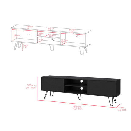 71" Black Wood Enclosed And Open Storage TV Stand